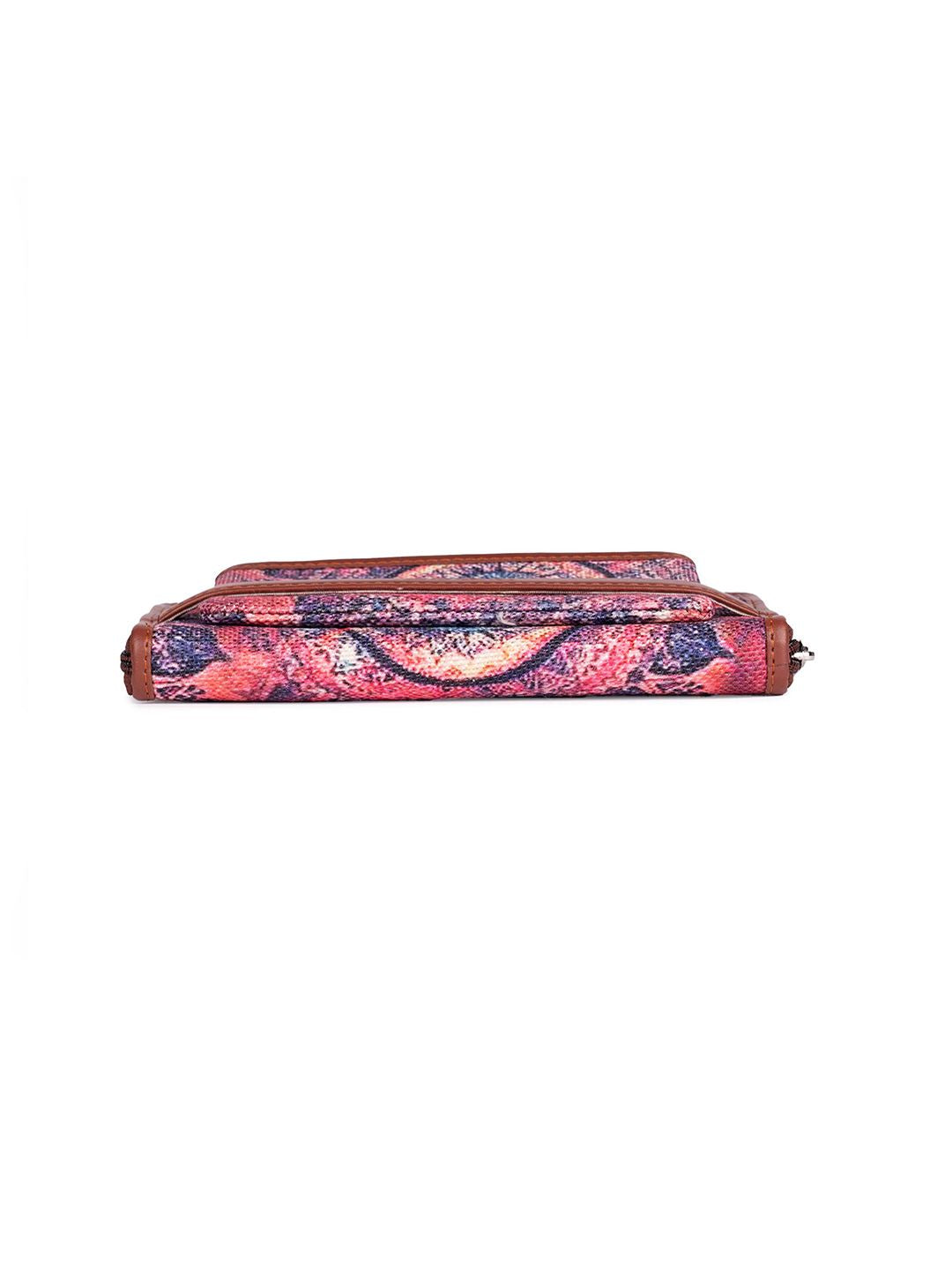ZOUK Women Pink & Blue Printed Vegan Leather Zip Around Wallet