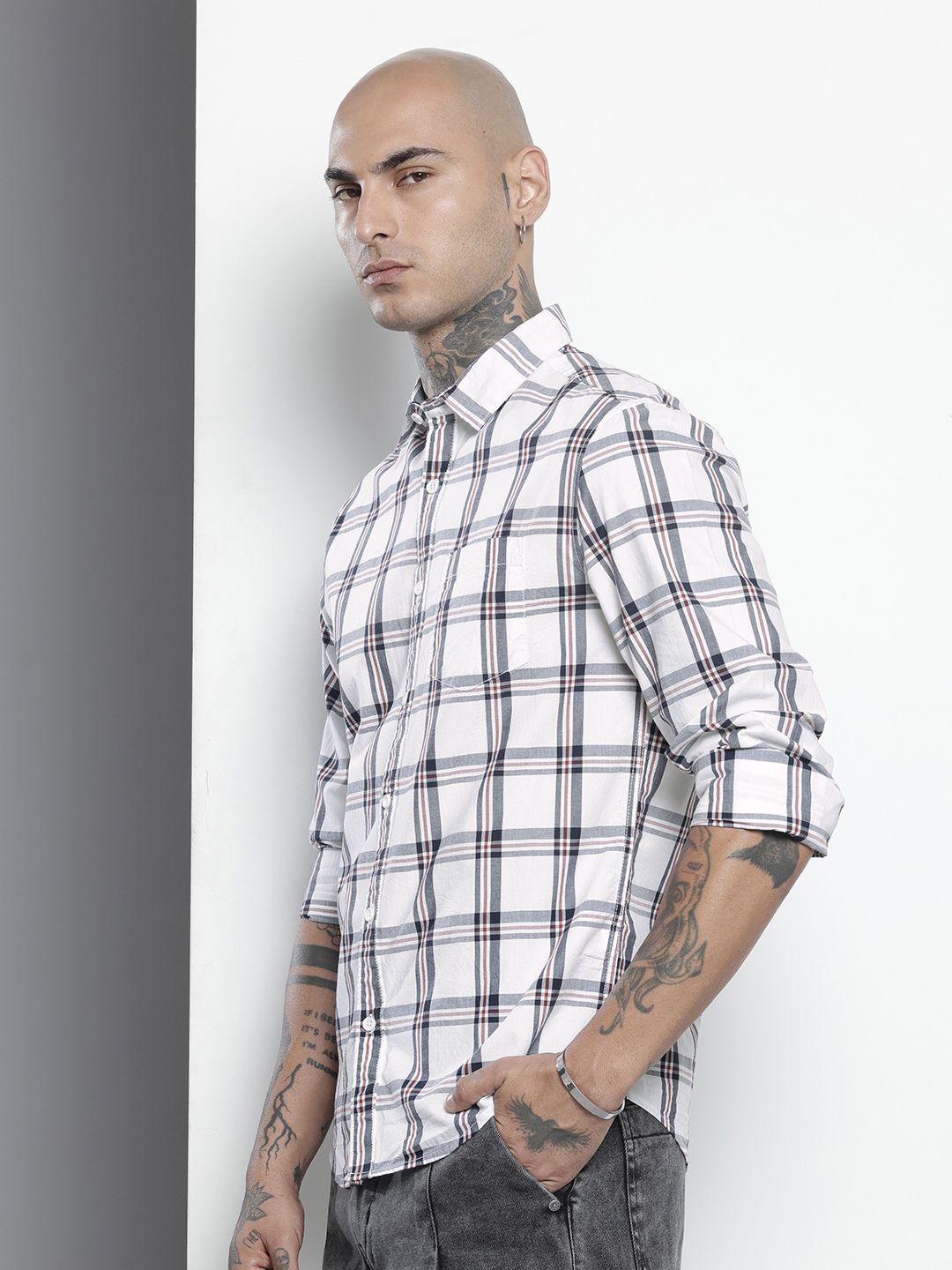 The Indian Garage Co Slim Fit Checked Pure Cotton Casual Shirt