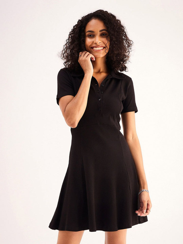 SASSAFRAS BASICS Shirt Collar Cotton Fit & Flare Dress