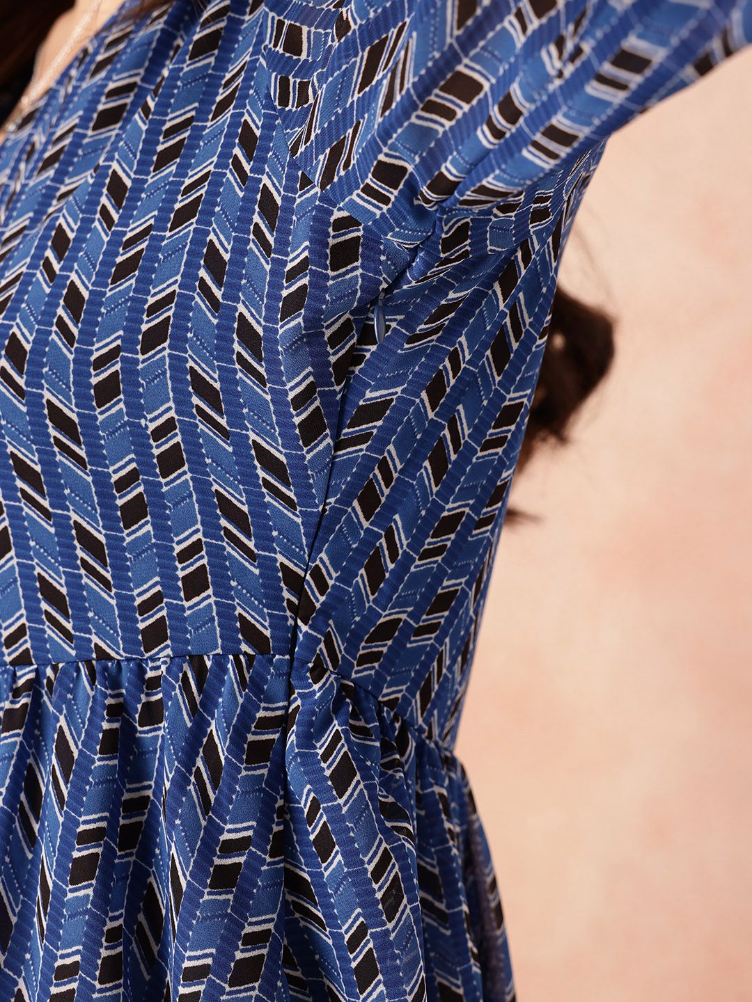all about you Geometric Print Puff Sleeve Fit & Flare Midi Dress