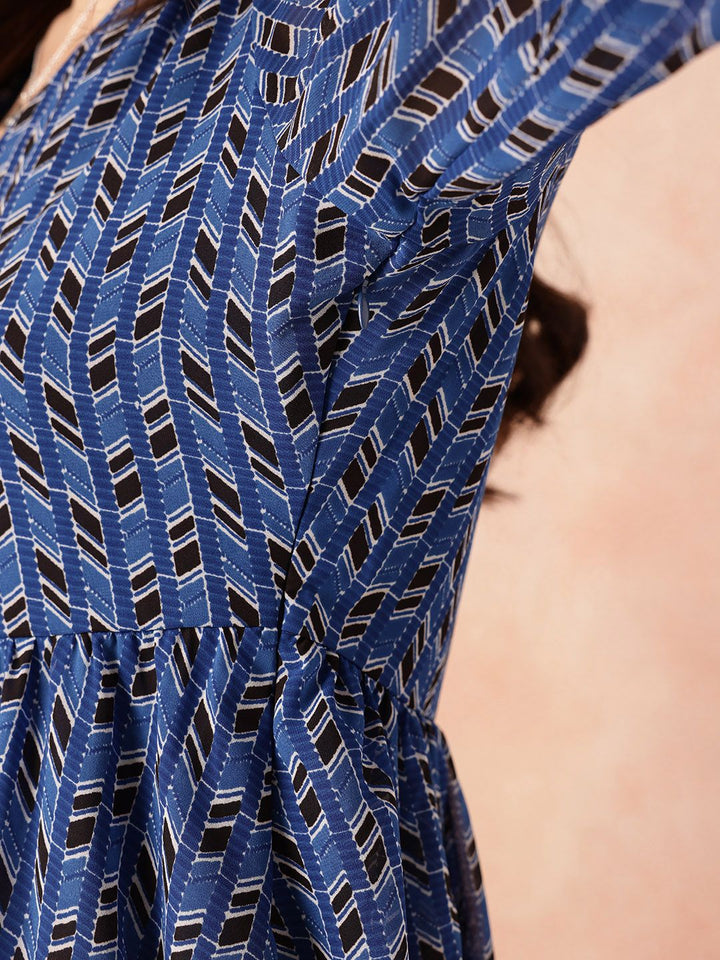 all about you Geometric Print Puff Sleeve Fit & Flare Midi Dress