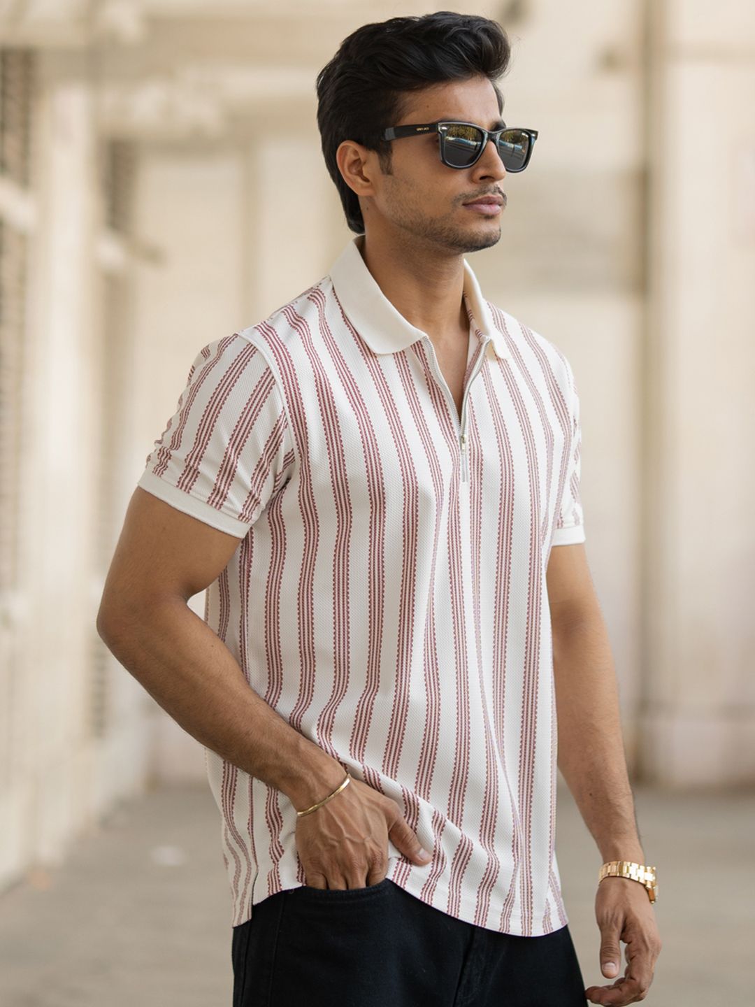 Powerlook Men Striped Polo Collar T-shirt