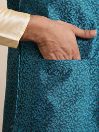 SOJANYA Men Golden & Teal Green Kurta with Churidar And Nehru Jacket