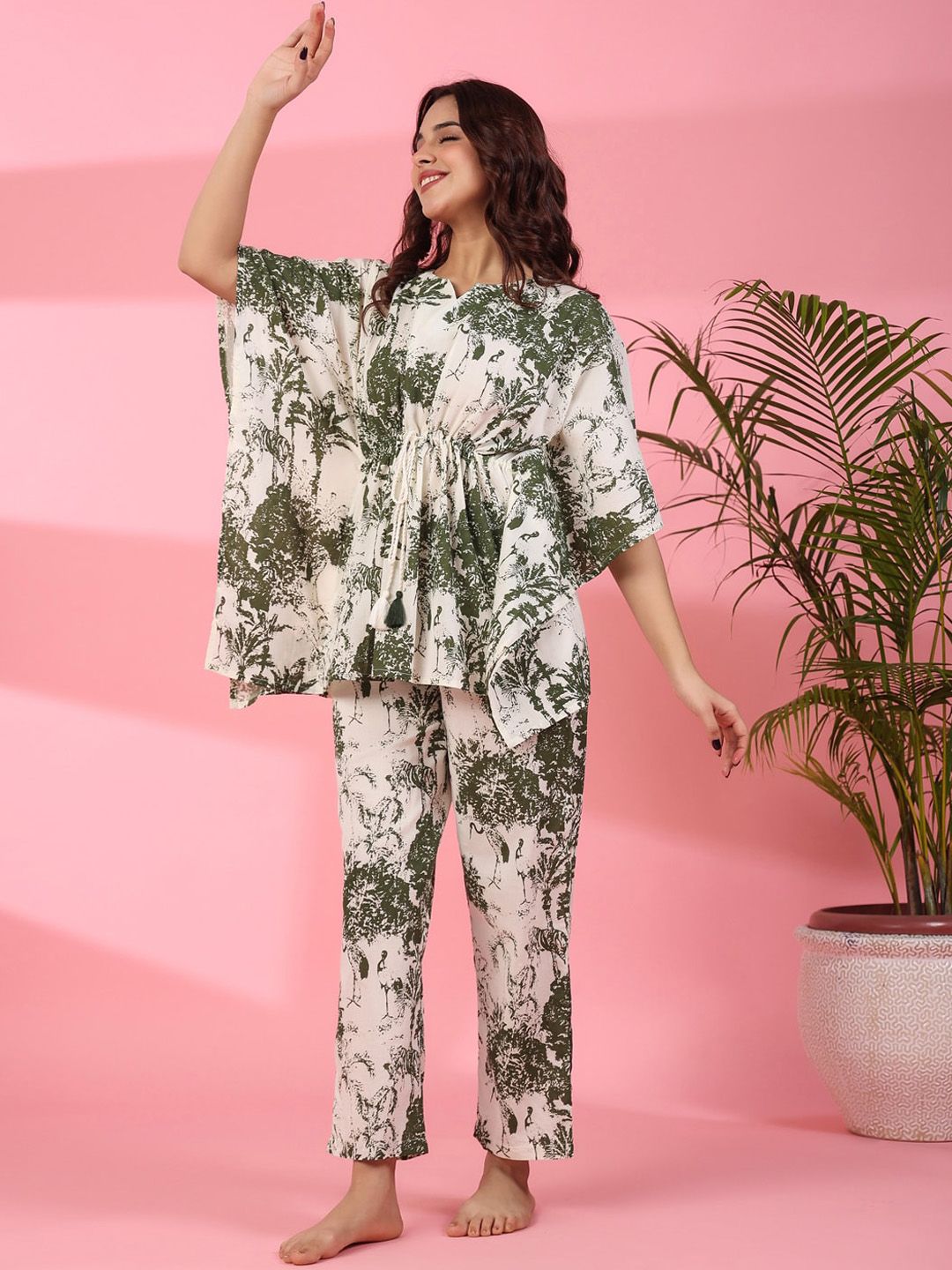 Sanskrutihomes abstrak cetak kapas tulen kaftan malam