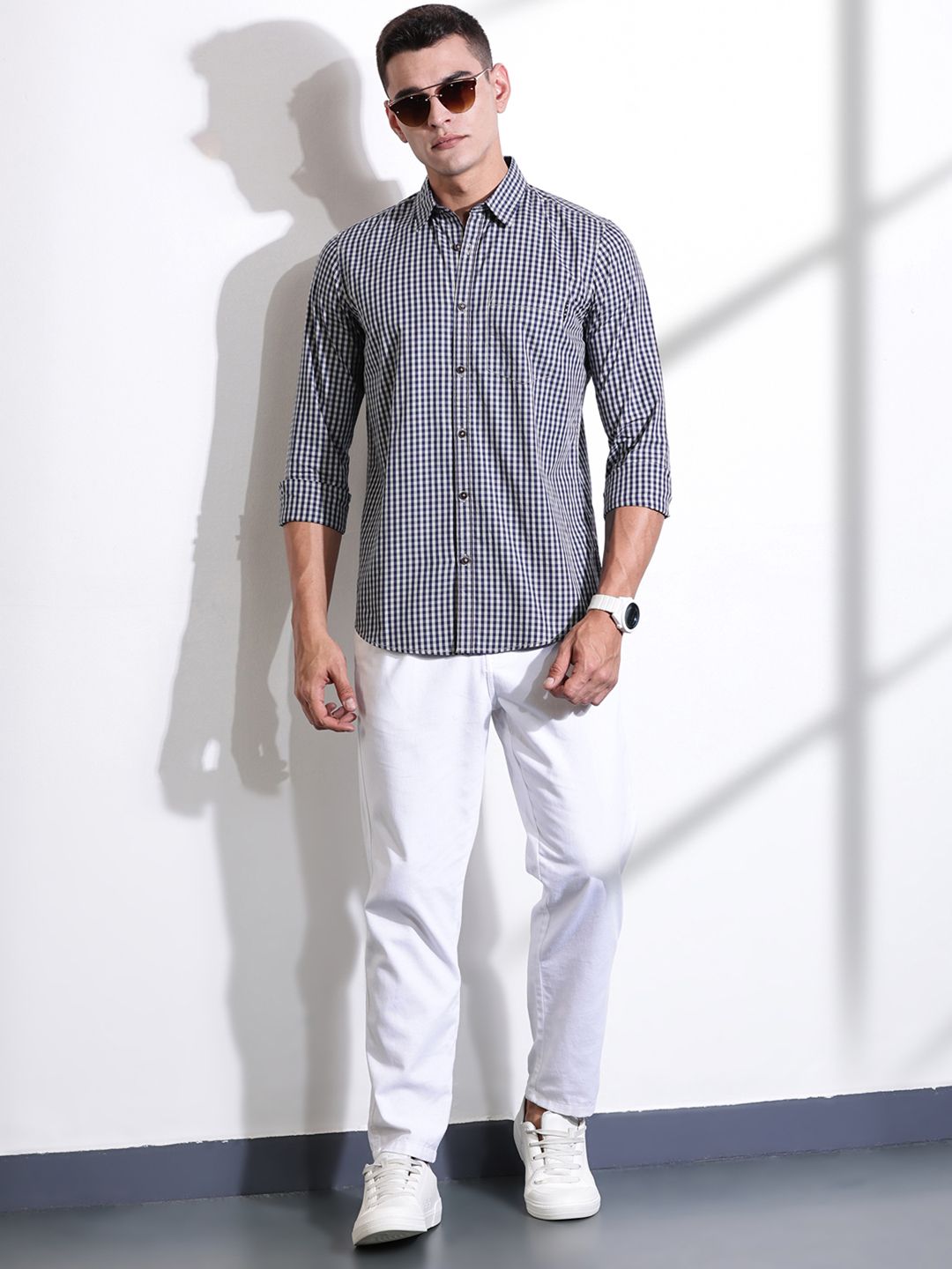 Thomas Scott Men Premium Gingham Checks Casual Shirt