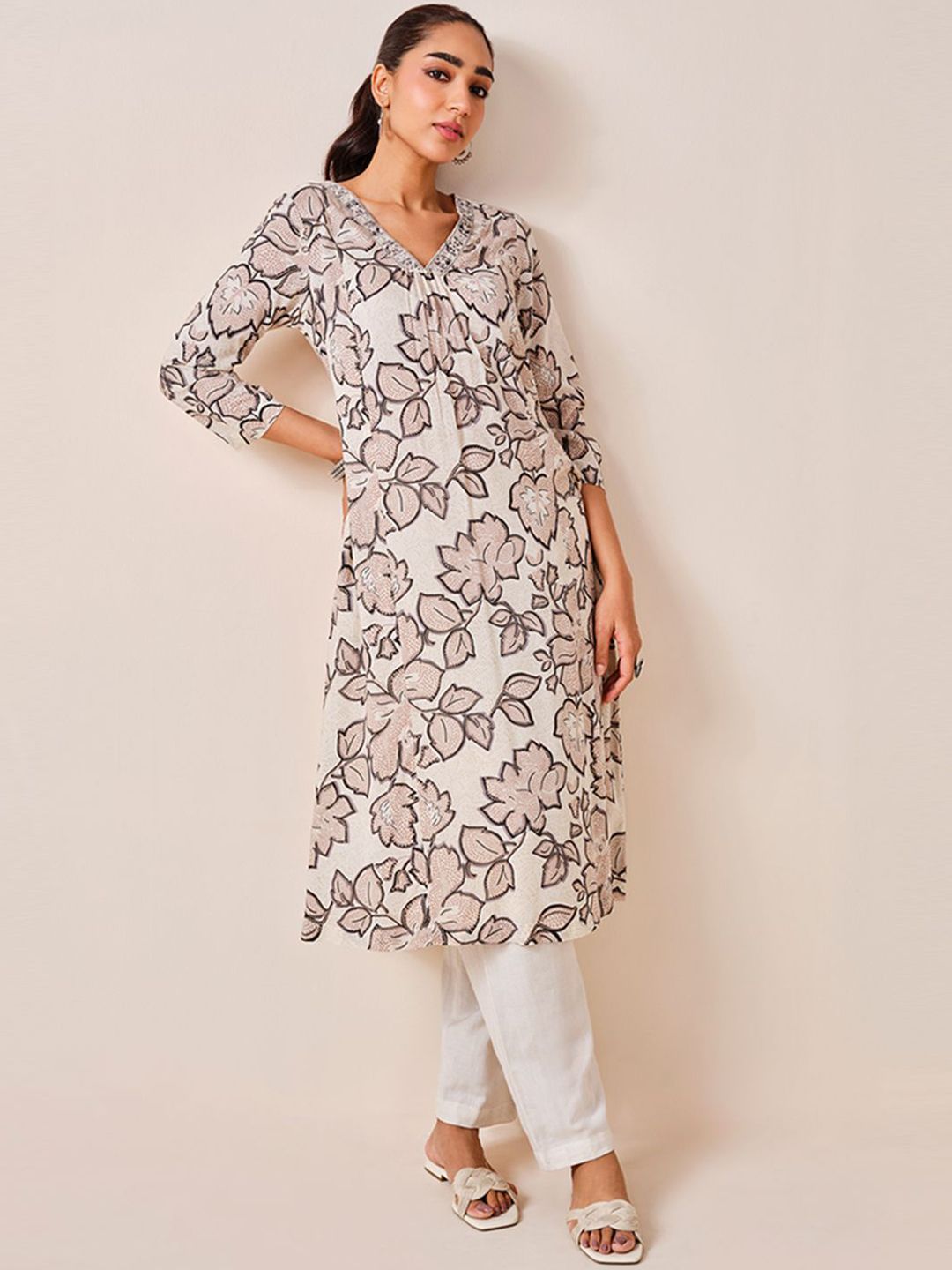 Global Desi Floral Printed Angrakha A-Line Kurta