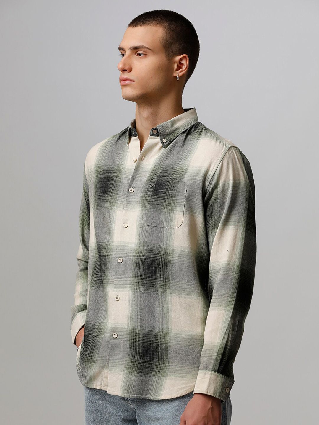 THE BEAR HOUSE Men Slim Fit Checked Pure Cotton Casual Shirt