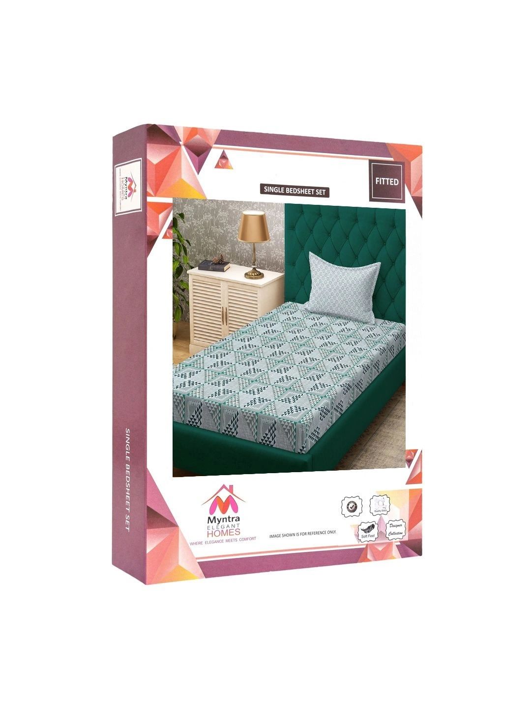 Myntra Elegant Homes Green Geometric 400 TC Single Bedsheet with 1 Pillow Covers
