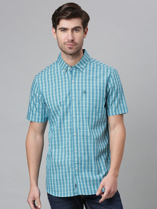 Thomas Scott Men Blue & White Relaxed Gingham Checks Checked Pure Cotton Casual  Shirt