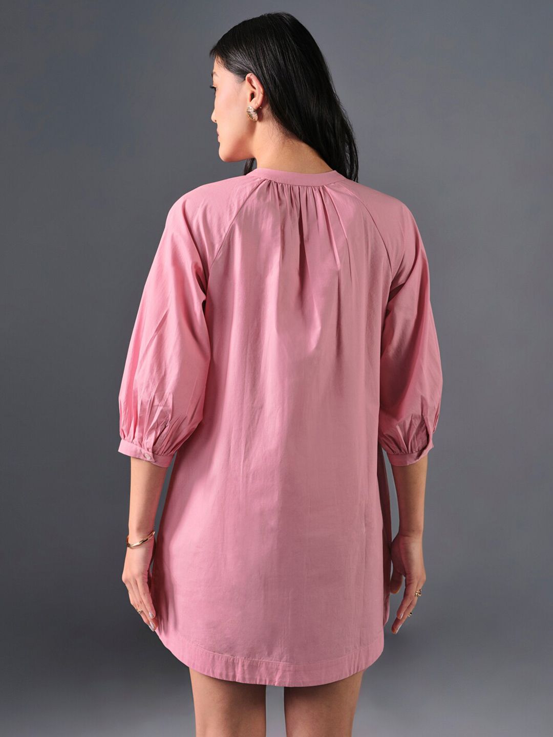AND Puff Sleeve Sheath Pure Cotton Dress