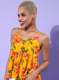 Berrylush Yellow Floral Crepe Peplum Crop Top