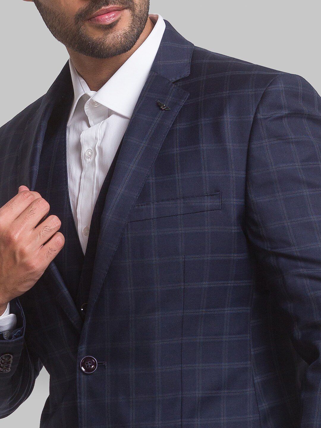Park Avenue Men Checked Single-Breasted Super Slim-Fit 3-Piece Suit