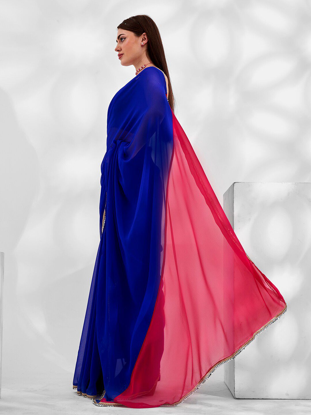 Mitera Colorblocked Gotta Patti Border Pure Georgette Saree