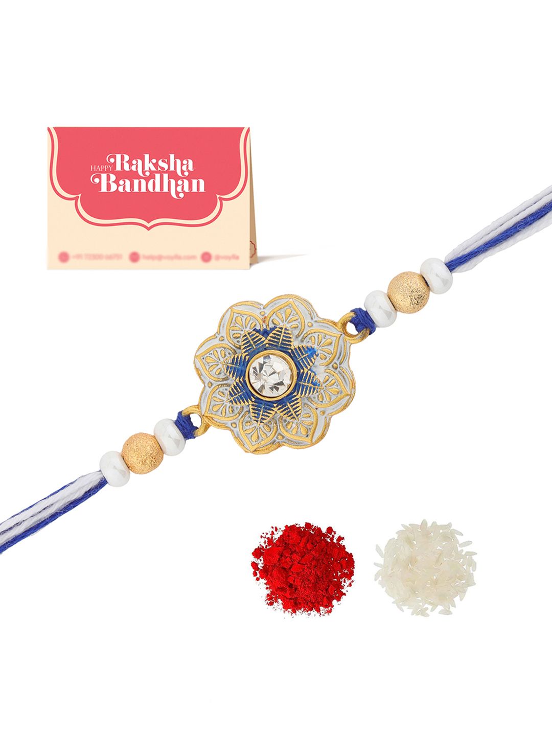 Voylla Radiant Floral Designer Benang Manik Rakhi Dengan Roli Chawal