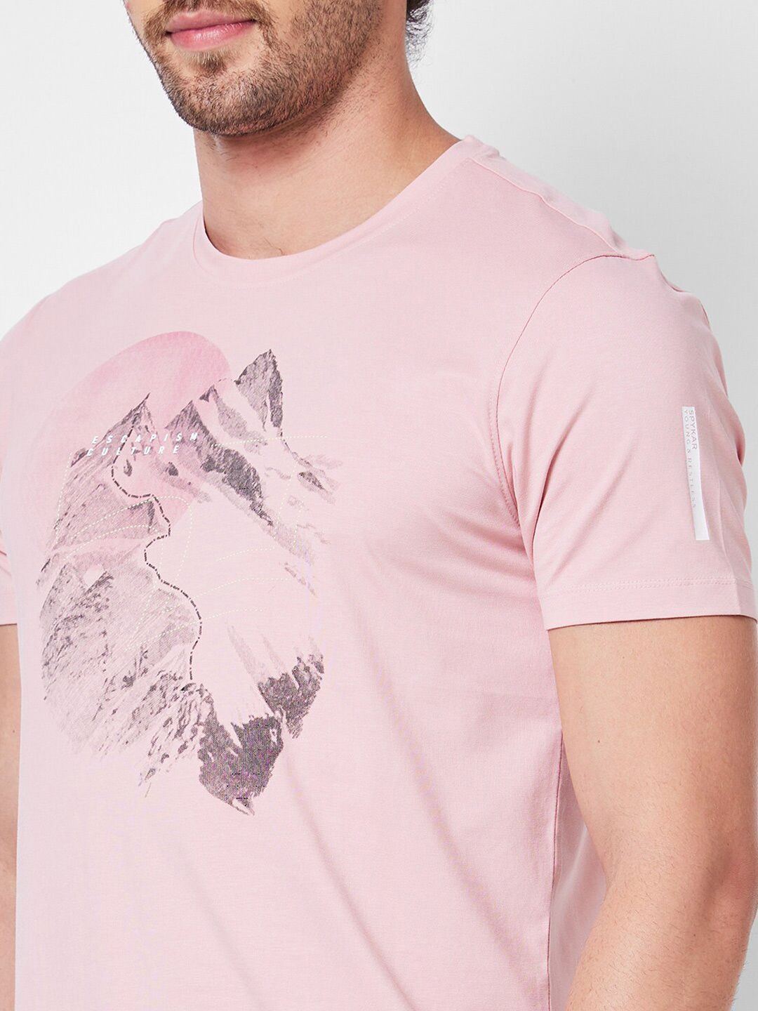 SPYKAR Round Neck Short Sleeves Printed Slim Fit Cotton T-shirt