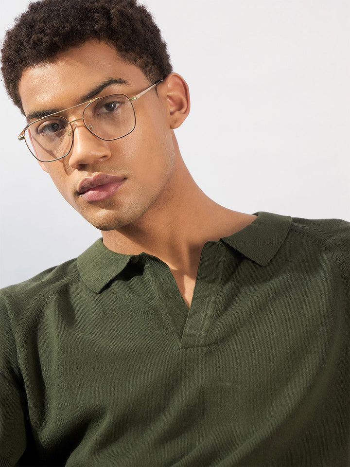 DENNISON Men Stretchex Solid Polo Collar Cotton Oversized T-shirt