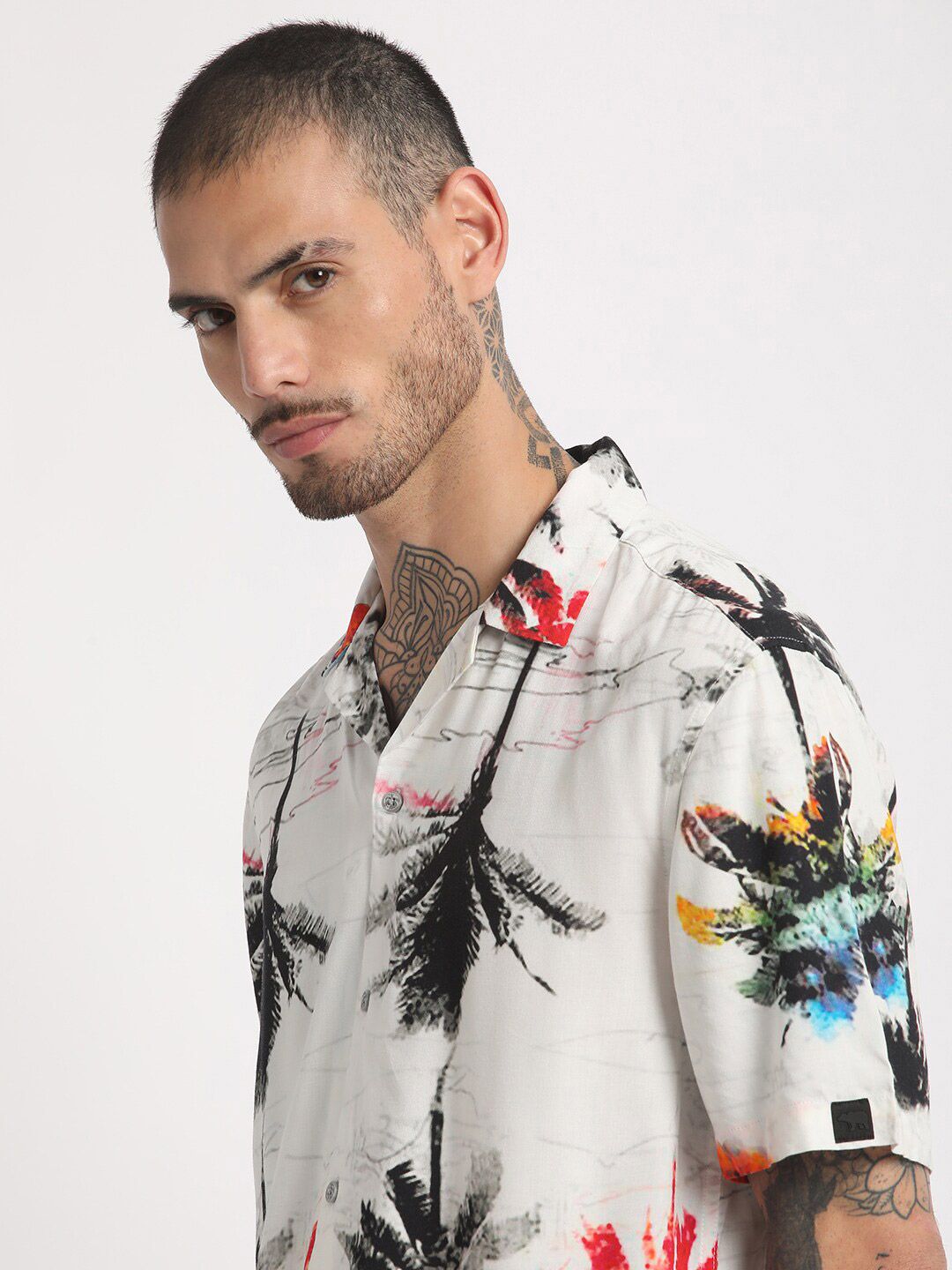 THE BEAR HOUSE Regular Fit Tropical Printed Cuban Collar Casual Shirt