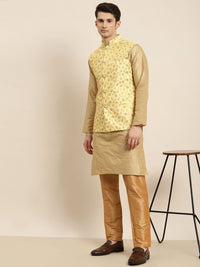 SOJANYA Kurta Emas & Kuning Lelaki dengan Jaket Churidar & Nehru