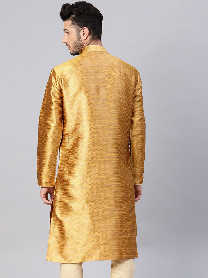 SOJANYA Lelaki Mustard Tenun Kuning Design Kurta Lurus