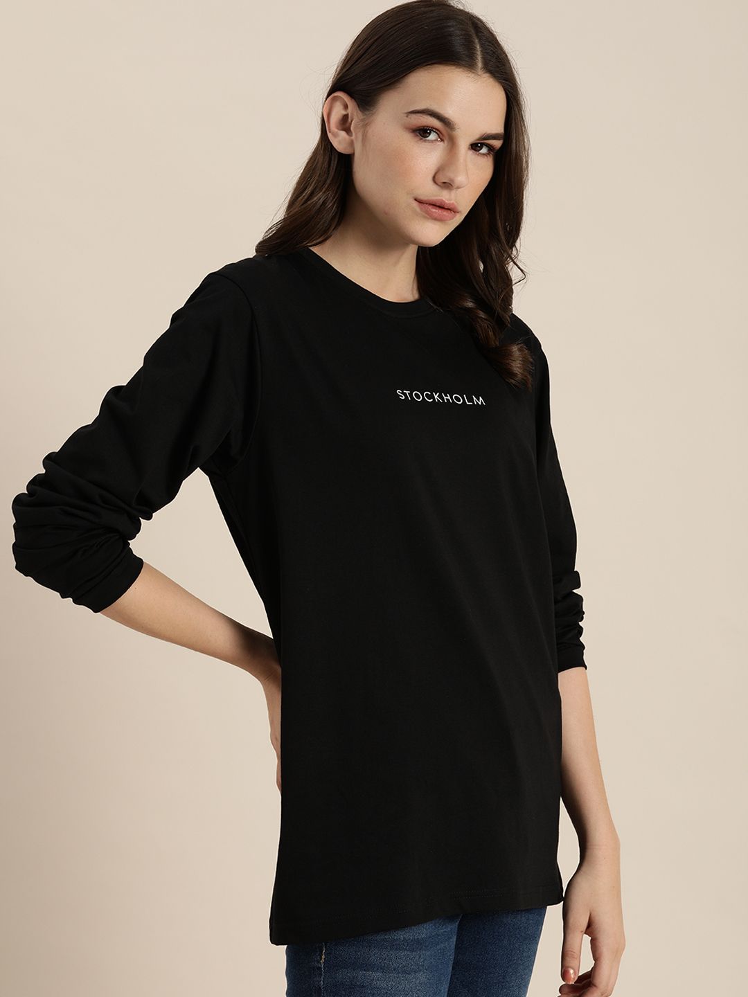 DILLINGER Women Black Printed Round Neck Oversized T-shirt