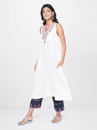 Global Desi Women White Solid A-Line Kurta
