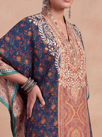Rumah Wanita Chikankari Motif Etnik Cetakan Benang Kerja Crepe Kaftan Kurta