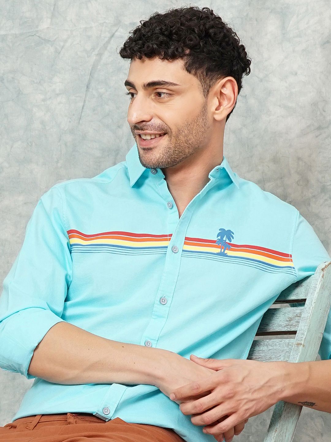 The Indian Garage Co Pure Cotton Striped Tropical Casual Shirt