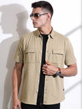 Thomas Scott Men Classic Fit Spread Collar Solid Cotton Knitted Shirt