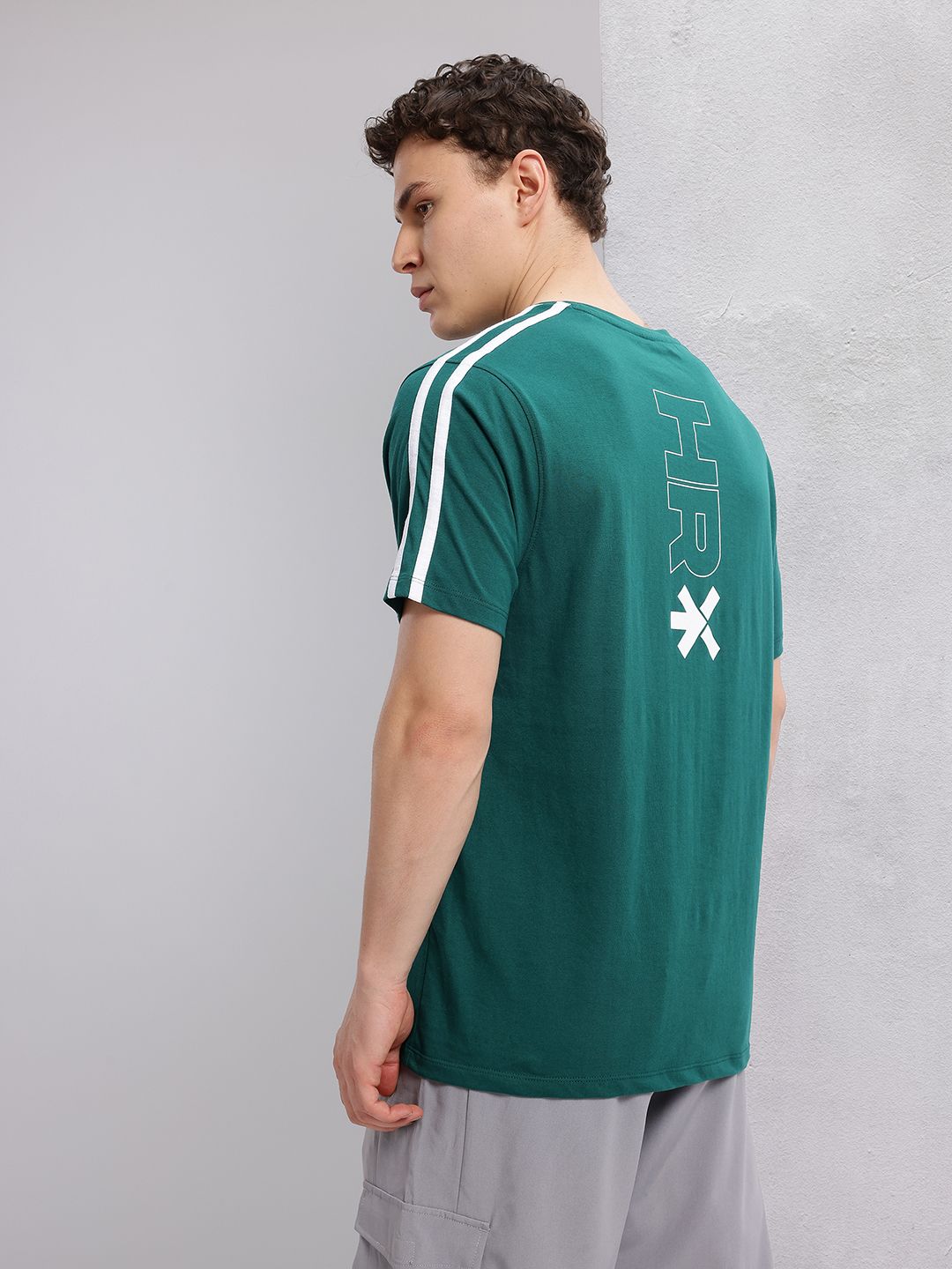 HRX by Hrithik Roshan Brand Logo Printed Training T-shirt with Striped Detail