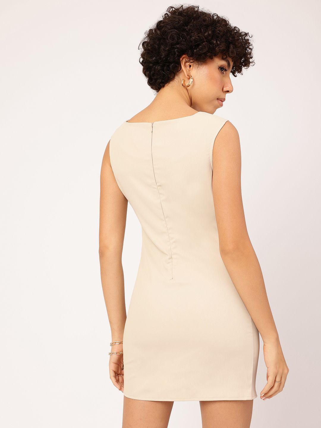 DressBerry Neutral Affair Ruched Mini Bodycon Dress