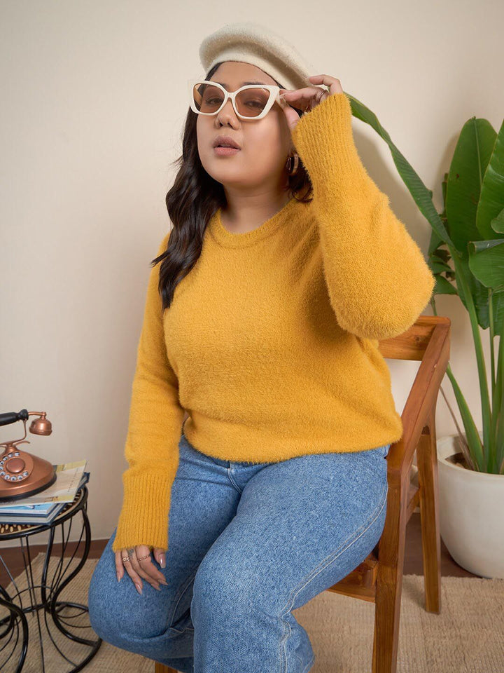 Curvy Street Cable Knit Diri Reka Bentuk Self Pullover Acrylic Sweater