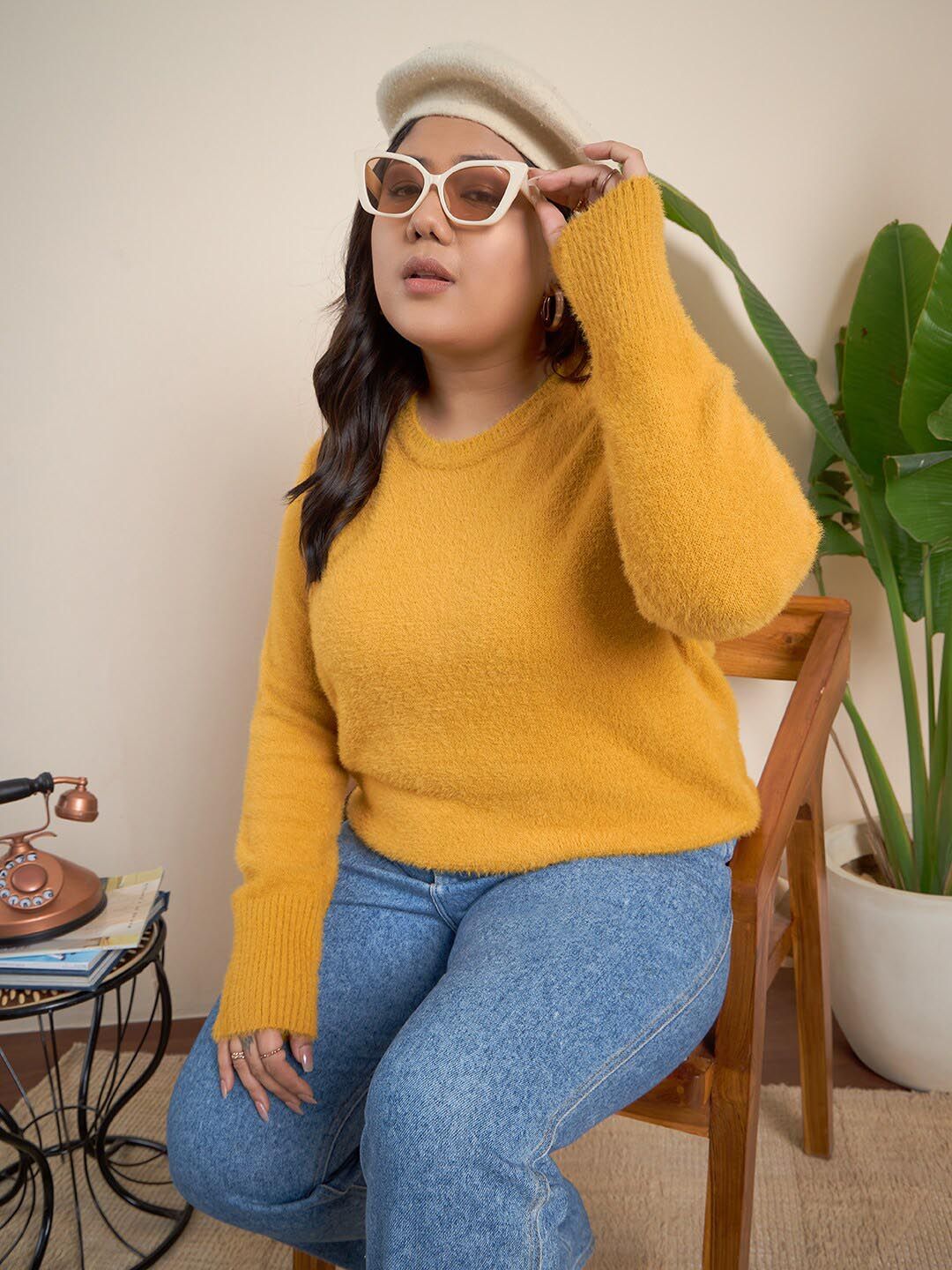 Curvy Street Cable Knit Diri Reka Bentuk Self Pullover Acrylic Sweater