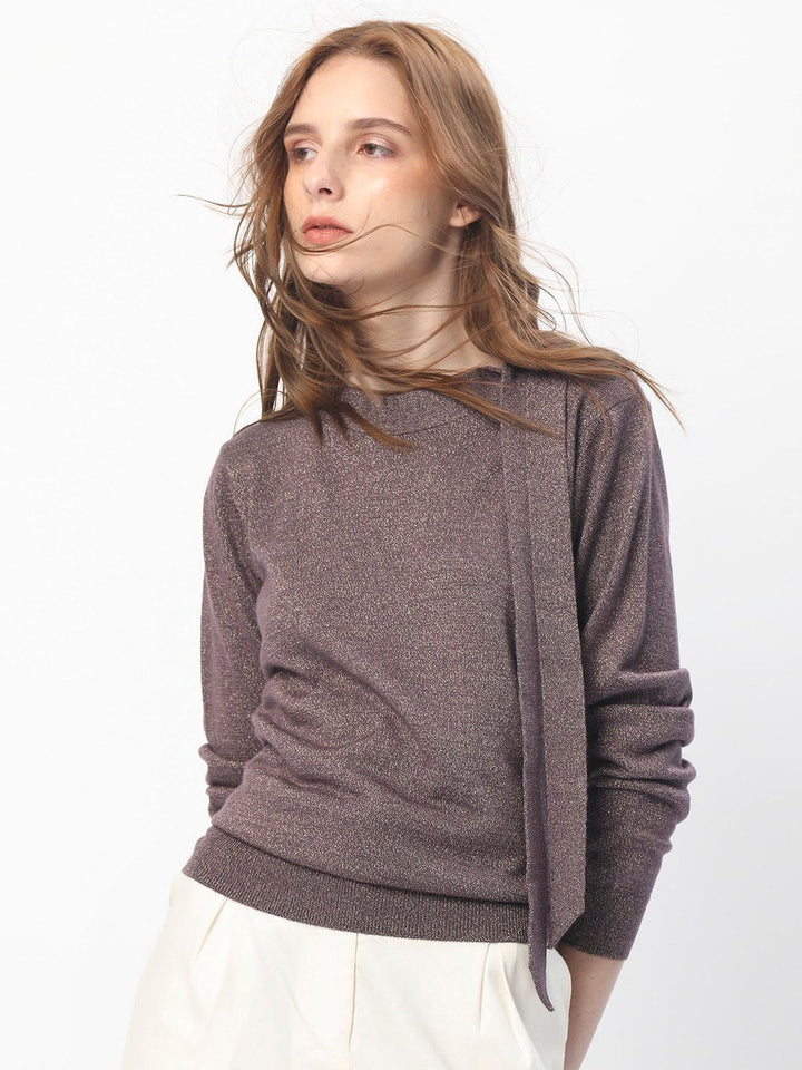 RAREISM Round Neck Acrylic Tie up Shimmer Sweater