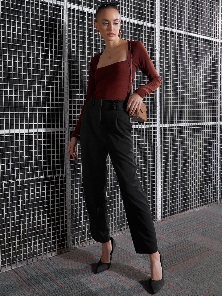 SASSAFRAS Women Black High-Rise Pleated Trousers