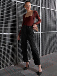 SASSAFRAS Women Black High-Rise Pleated Trousers