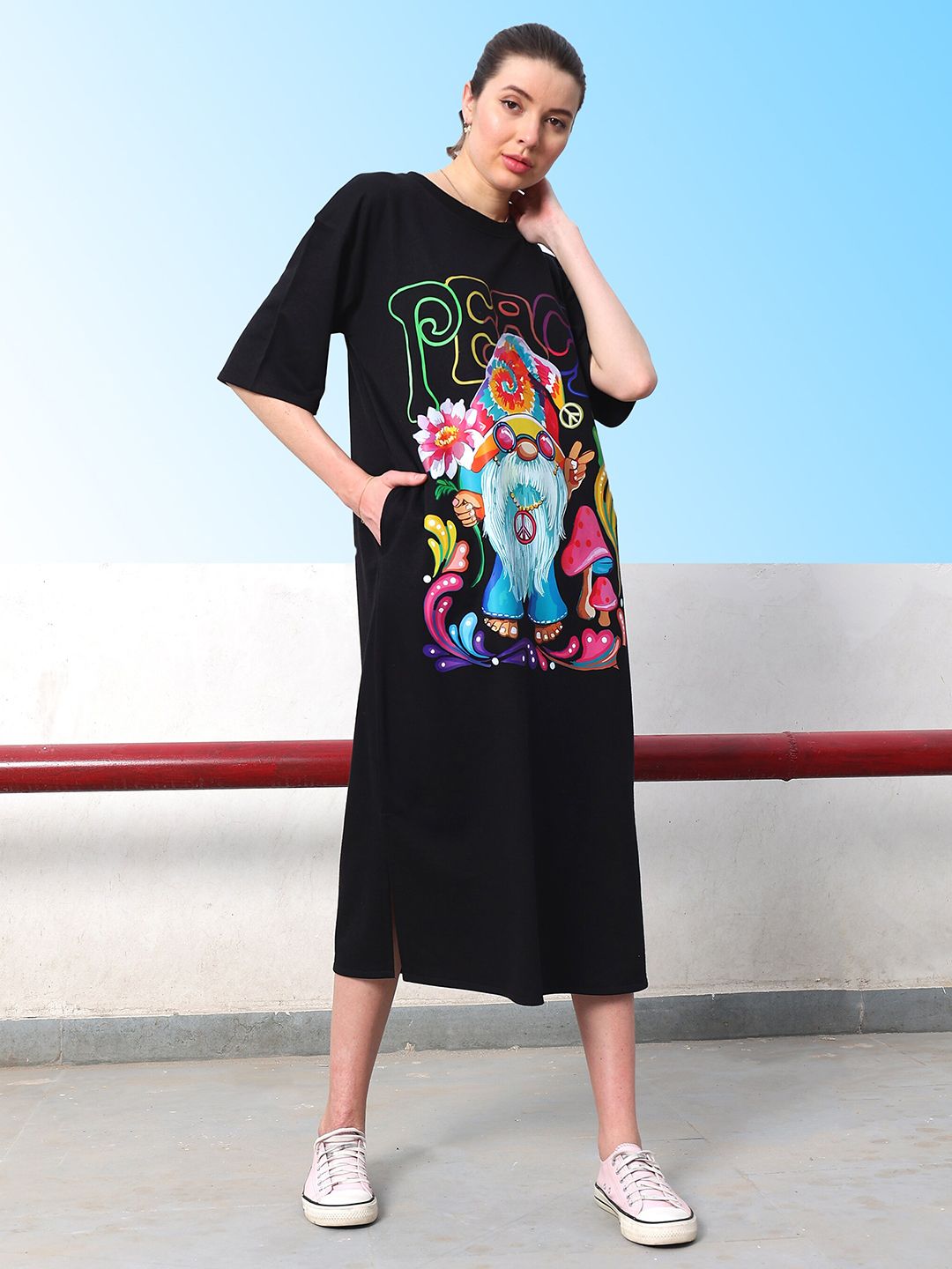 Athena Graphic Printed Cotton T-shirt Midi Dress