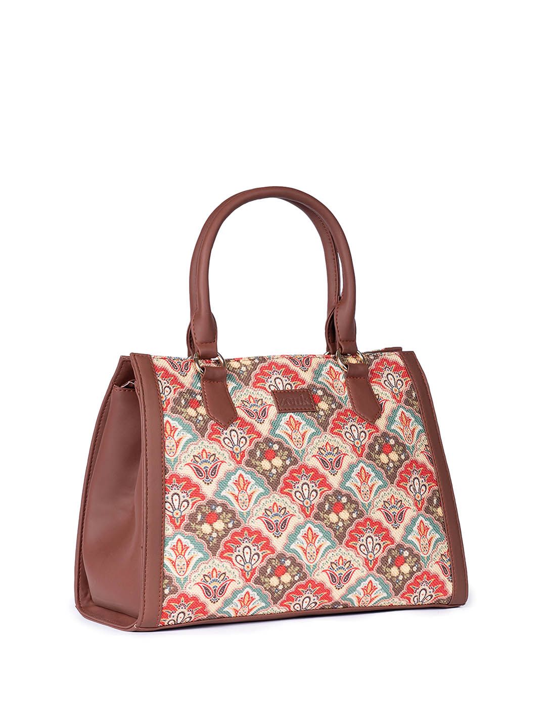 ZOUK Ethnic Motifs Printed Structured Jute Handheld Bag