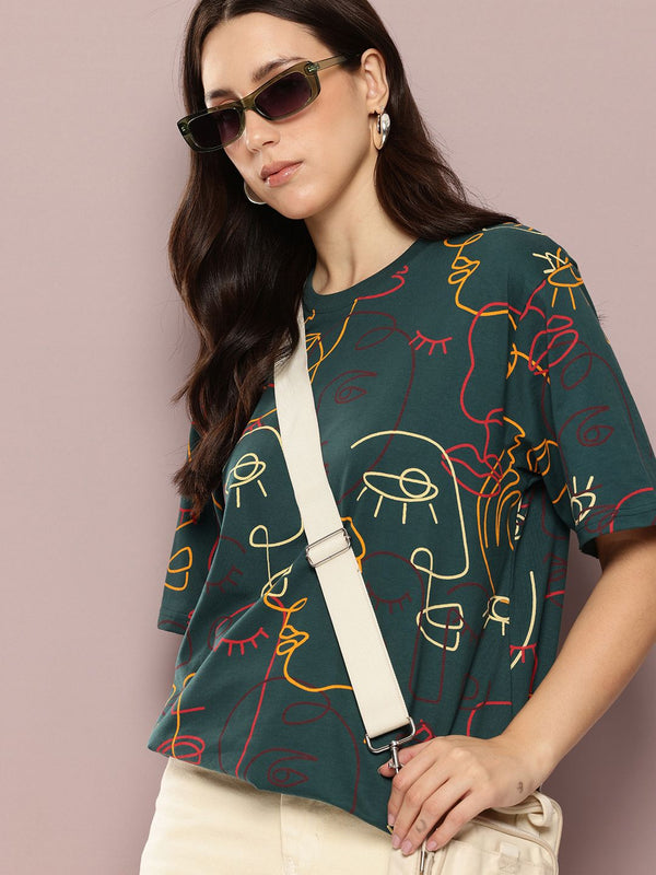 DILLINGER Women's Oversized Crew Neck Printed Tshirt