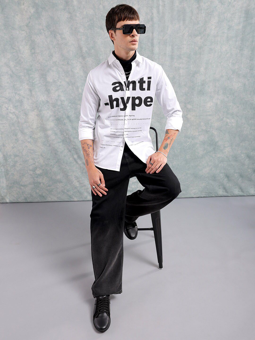 The Indian Garage Co Slim Fit Typography Printed Pure Cotton Casual Shirt