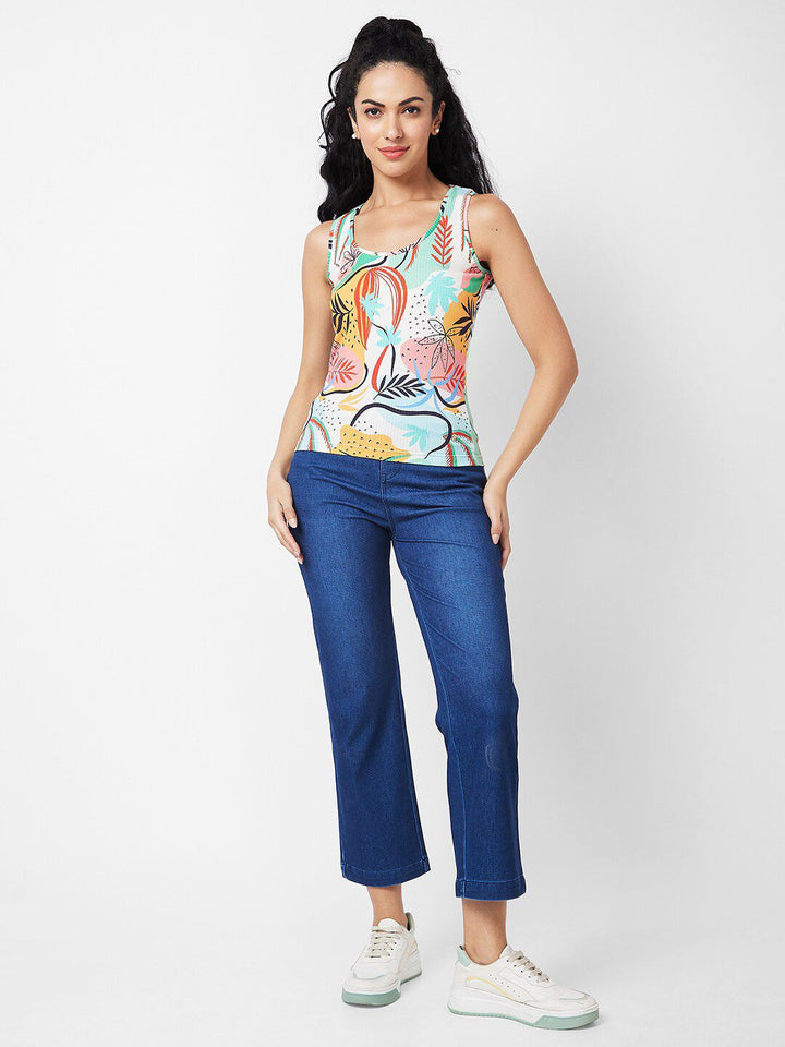 SPYKAR Abstract Printed Scoop Neck Sleeveless Cotton T-shirt