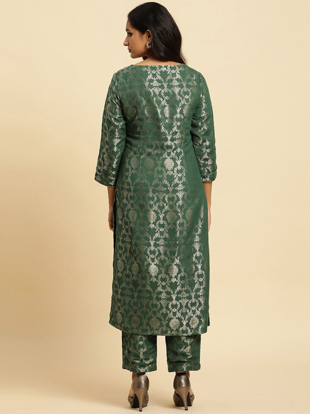 W Women Floral Woven Designed Straight Kurta
