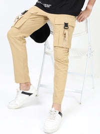 HIGHLANDER Men Beige Easy Wash Cargos Trousers