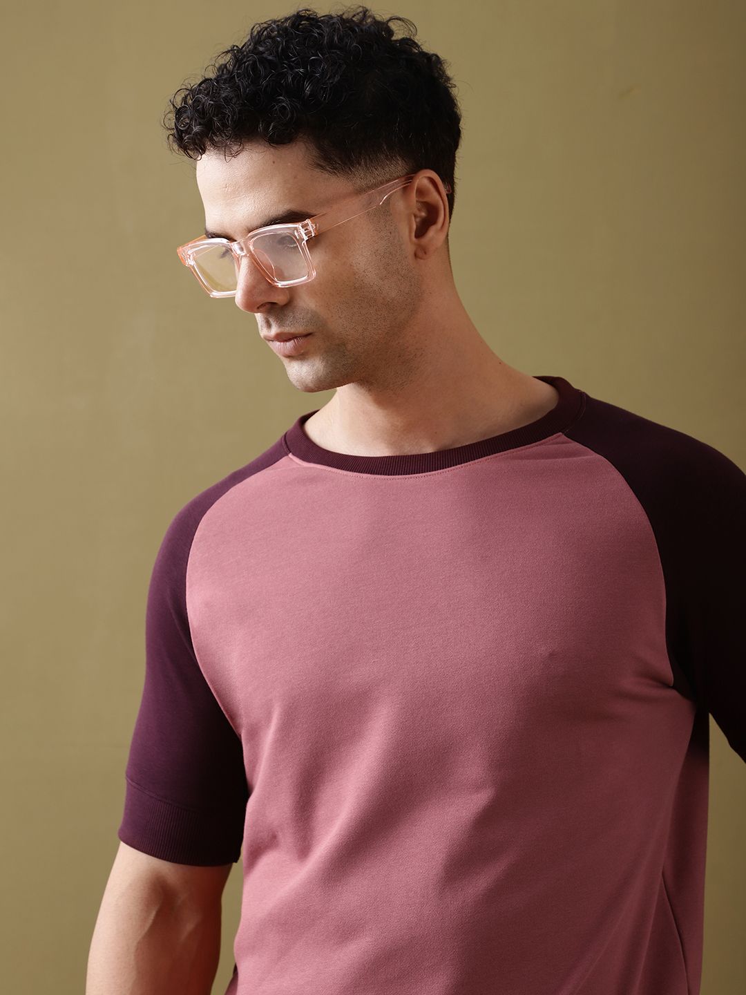 DILLINGER Men Colourblocked Ultra Soft Drapey Cotton Raglan T-Shirt