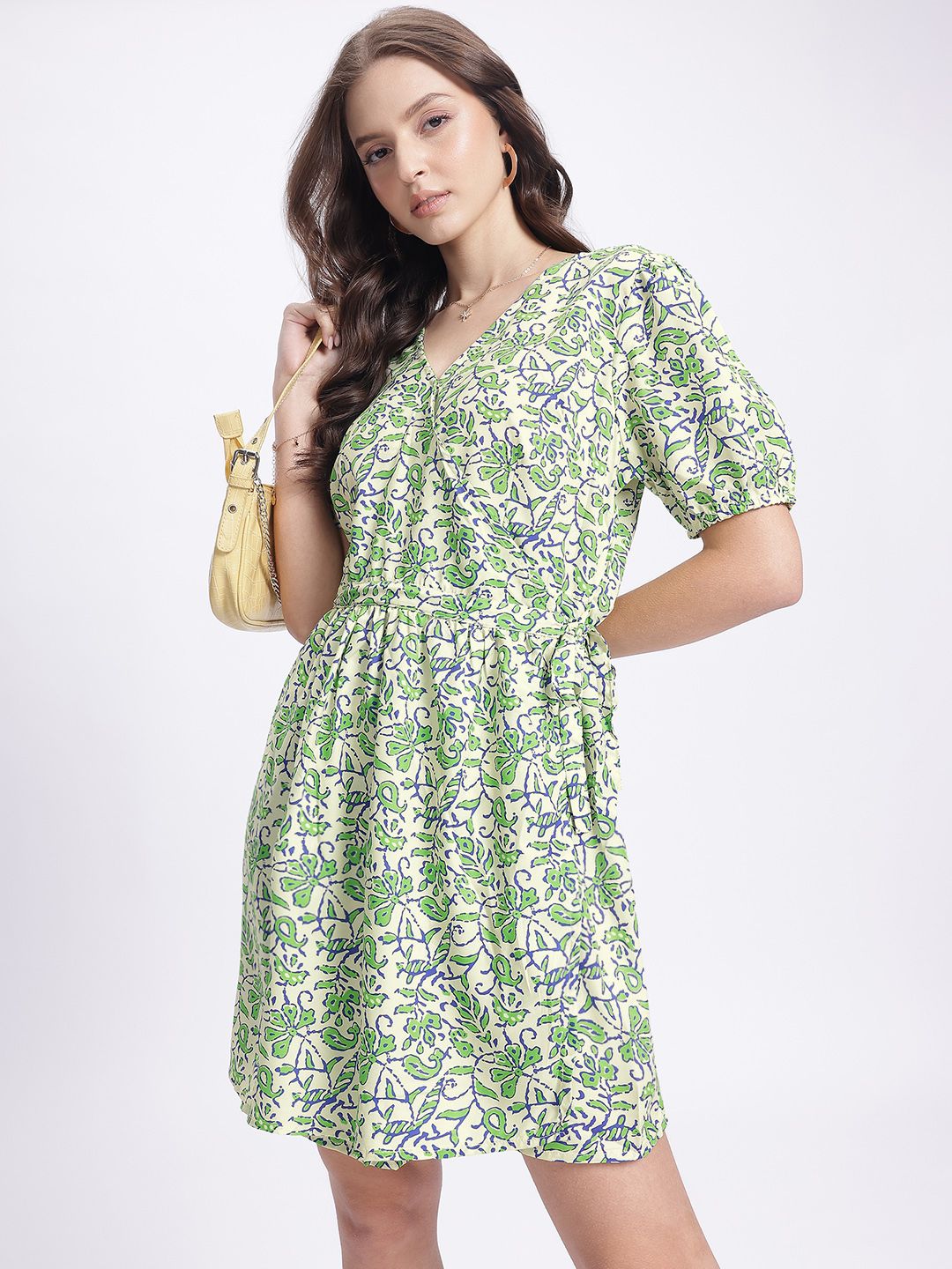 DressBerry Floral Breeze Wrap Puff Sleeve Dress