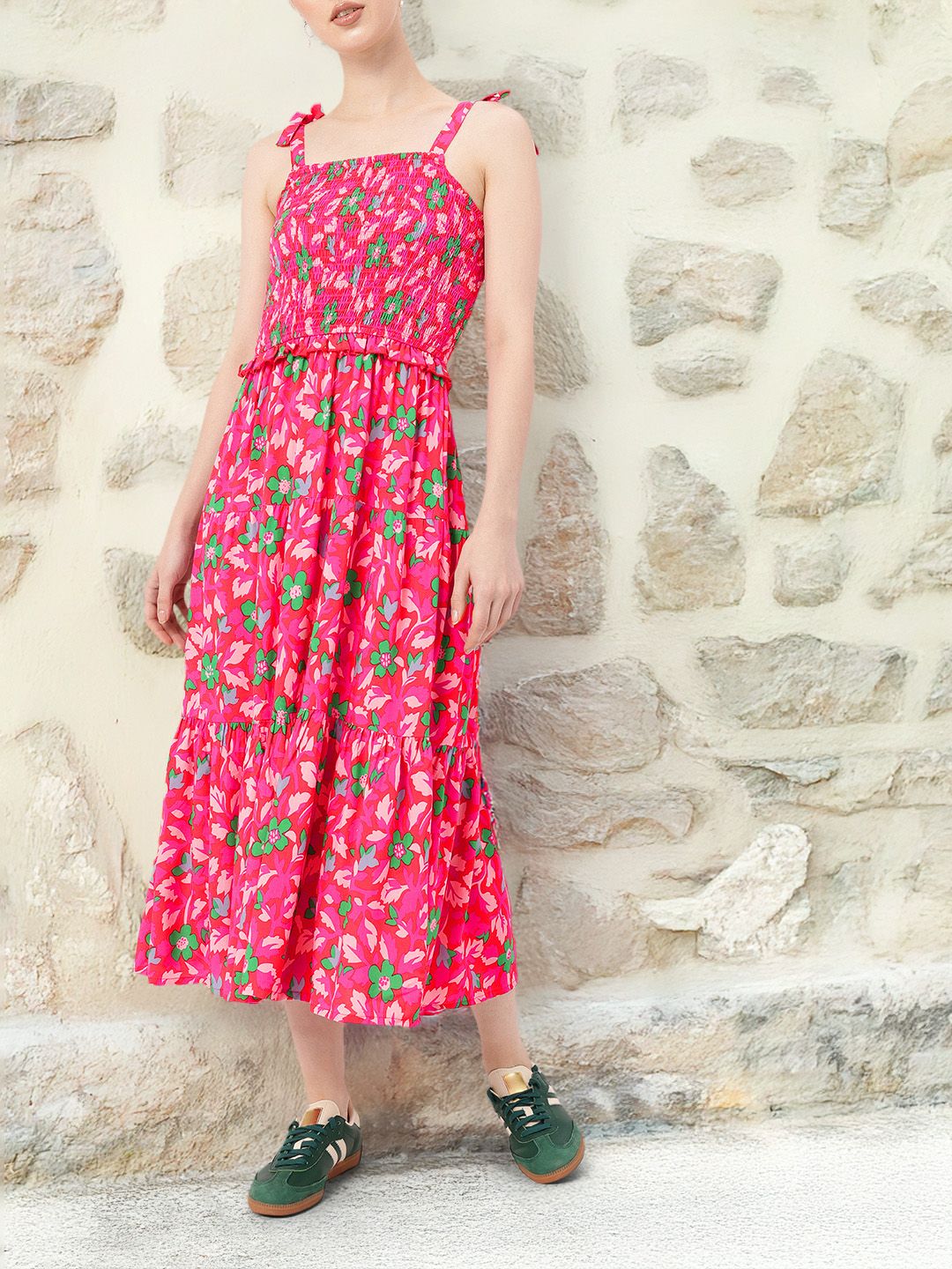 DressBerry Timeless Spring Floral Tiered Smocked Midi Dress