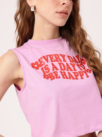 DressBerry Uplifting Feminine Typography Printed Sleeveless Crop T-Shirt