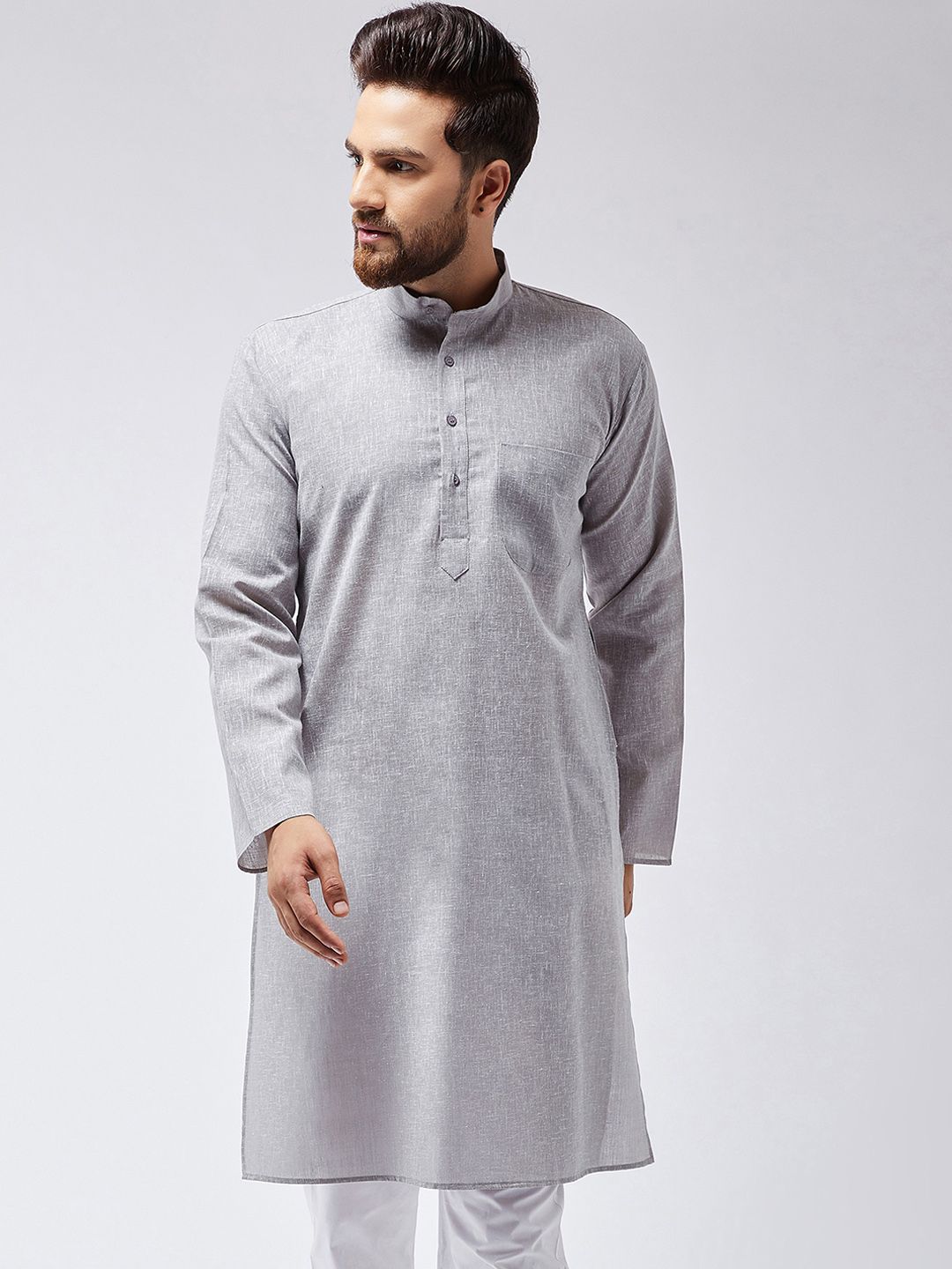 SOJANYA Men Grey Solid Straight Kurta