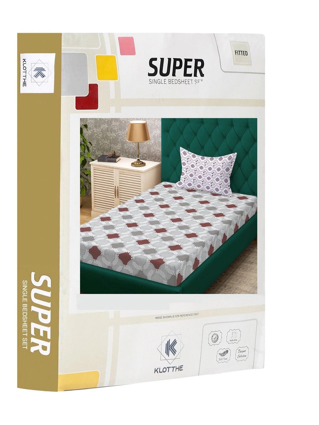 Moda Rapido X KLOTTHE Grey & Maroon Geometric 400 TC Single Bedsheet with 1 Pillow Covers