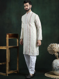 SOJANYA LUXE Embroidered Regular Long Sleeves Mandarin Collar Kurta with Pyjamas