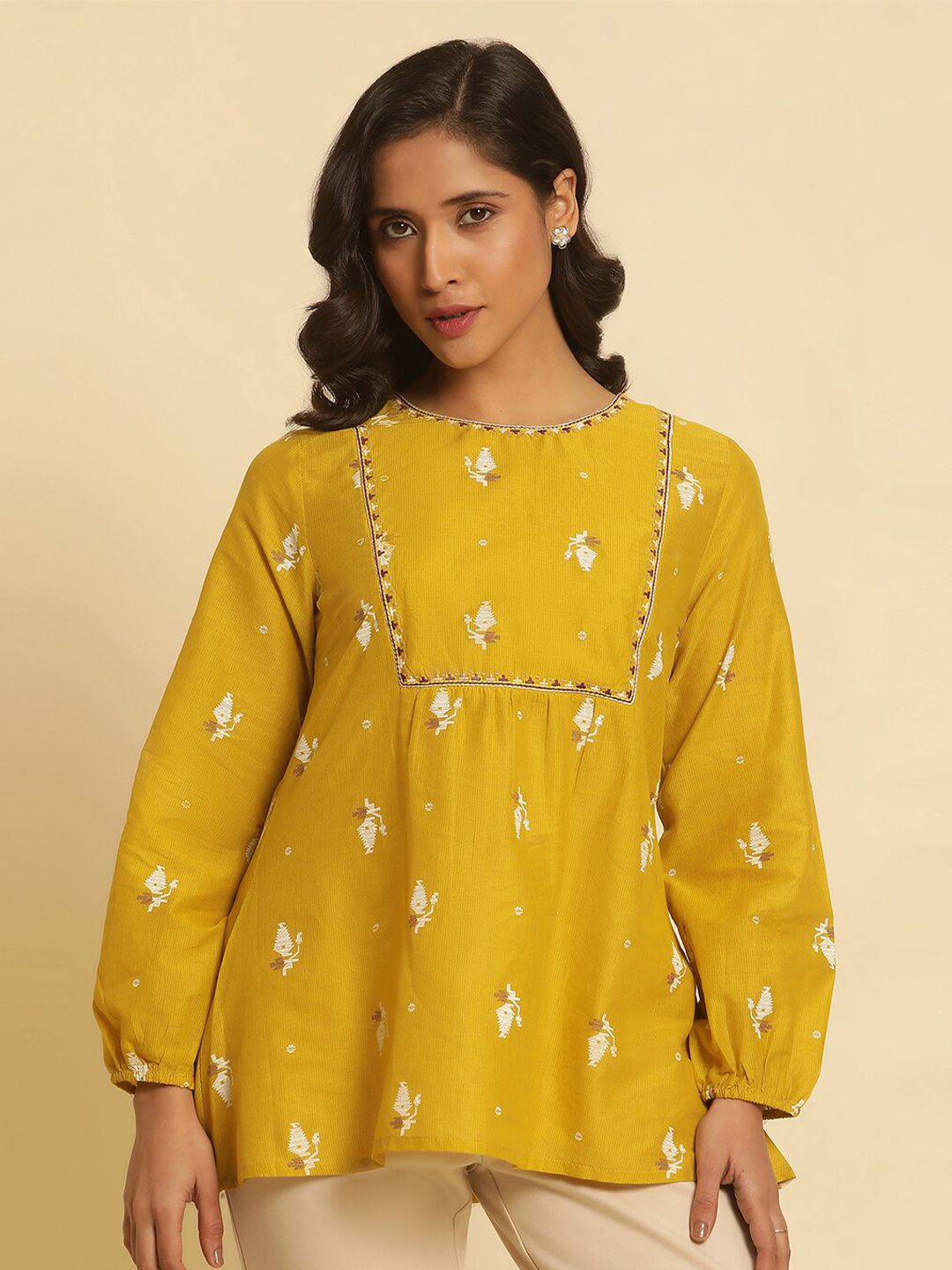 W Ethnic Motifs Printed Pure Cotton A-Line Top